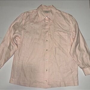 Vintage Lord & Taylor Women's Pink Linen Button Up Blouse Size Medium